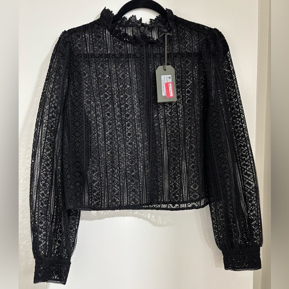 All Saints Tops - All Saints Black Lace Long Sleeve Blouse Sz 8